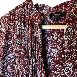 Talbots Women's Paisley Sequin Long Sleeve 100% Cotton Shirt Size P LG